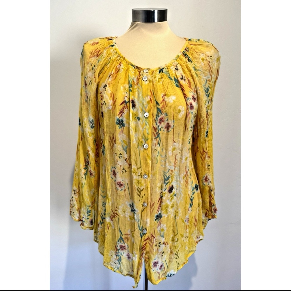 Sundance Yellow Floral Button-Down Blouse